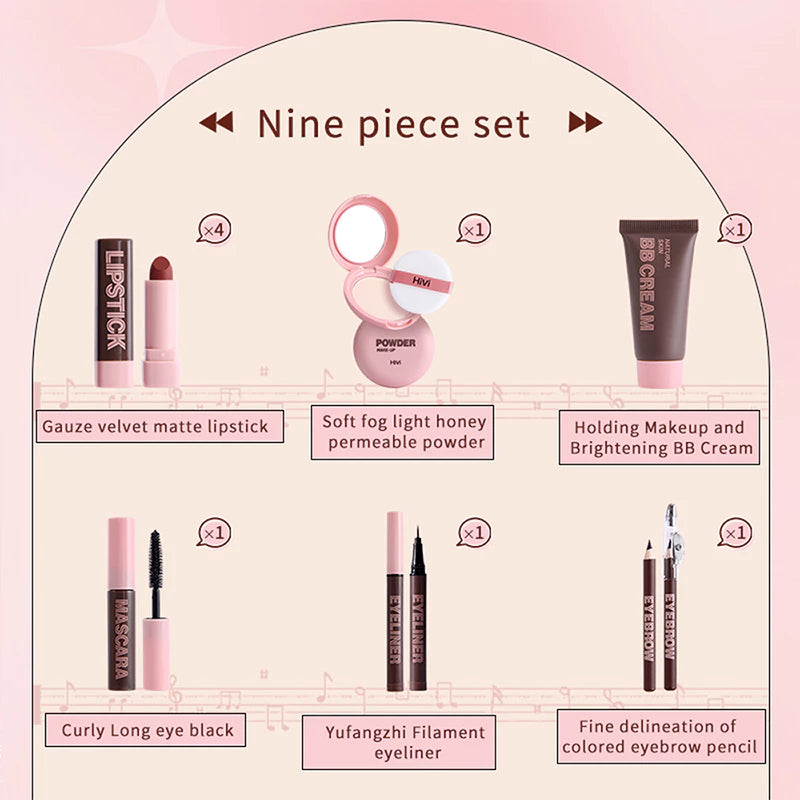 HIVI 9-Piece Waterproof Makeup Gift Set – Oil Control & Long-Lasting Complete Beauty Kit