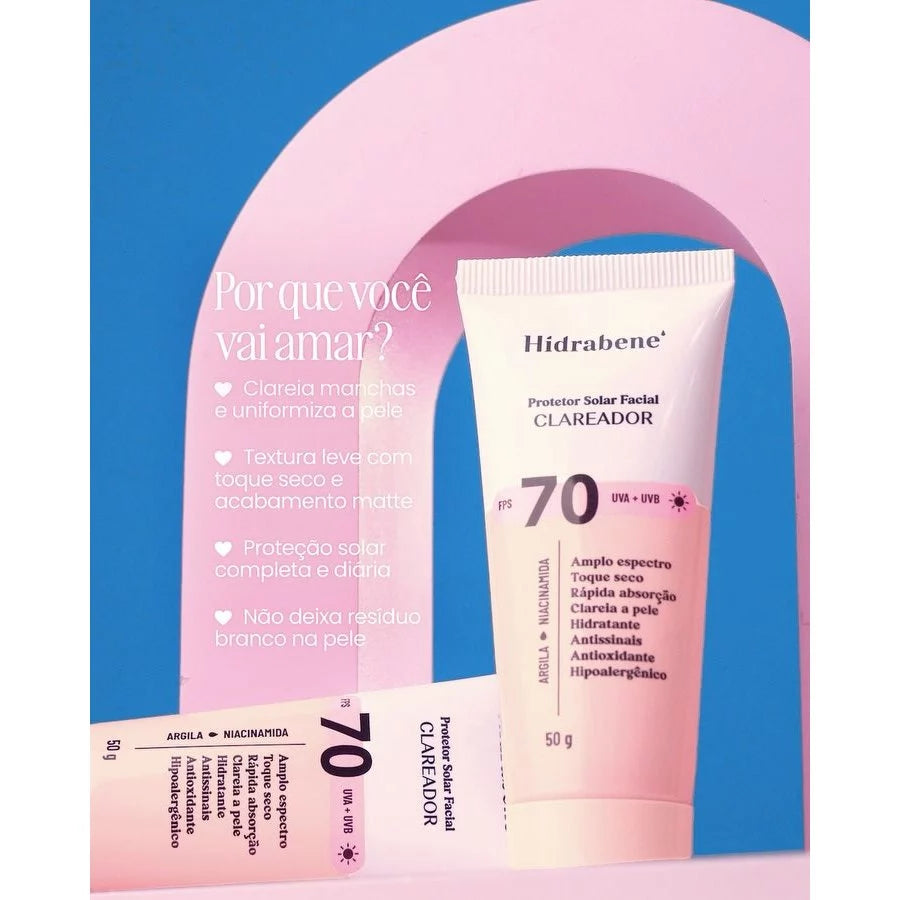 Hidrabene Brightening Facial Sunscreen SPF 70 Dry Touch Anti-aging Lightens skin 50g