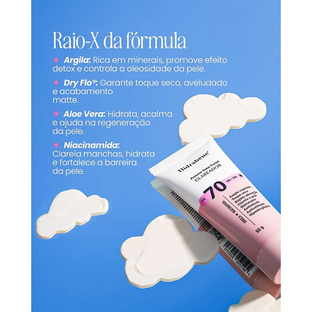 Hidrabene Brightening Facial Sunscreen SPF 70 Dry Touch Anti-aging Lightens skin 50g