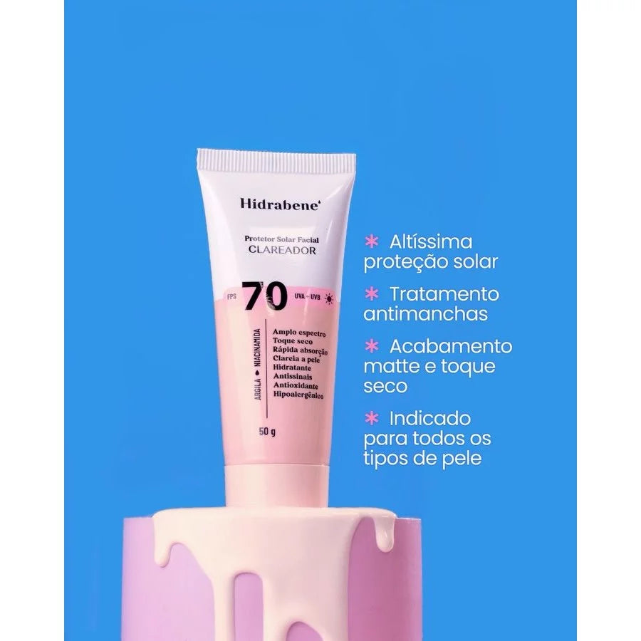 Hidrabene Brightening Facial Sunscreen SPF 70 Dry Touch Anti-aging Lightens skin 50g