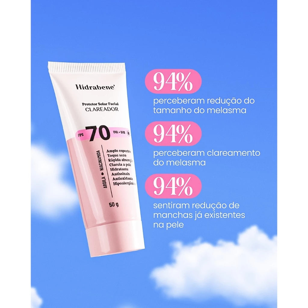 Hidrabene Brightening Facial Sunscreen SPF 70 Dry Touch Anti-aging Lightens skin 50g