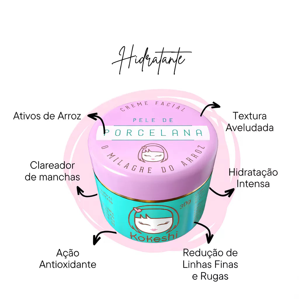 Kokeshi Hidratante Facial Pele de Porcelana – Creme Facial Rosa Mosqueta