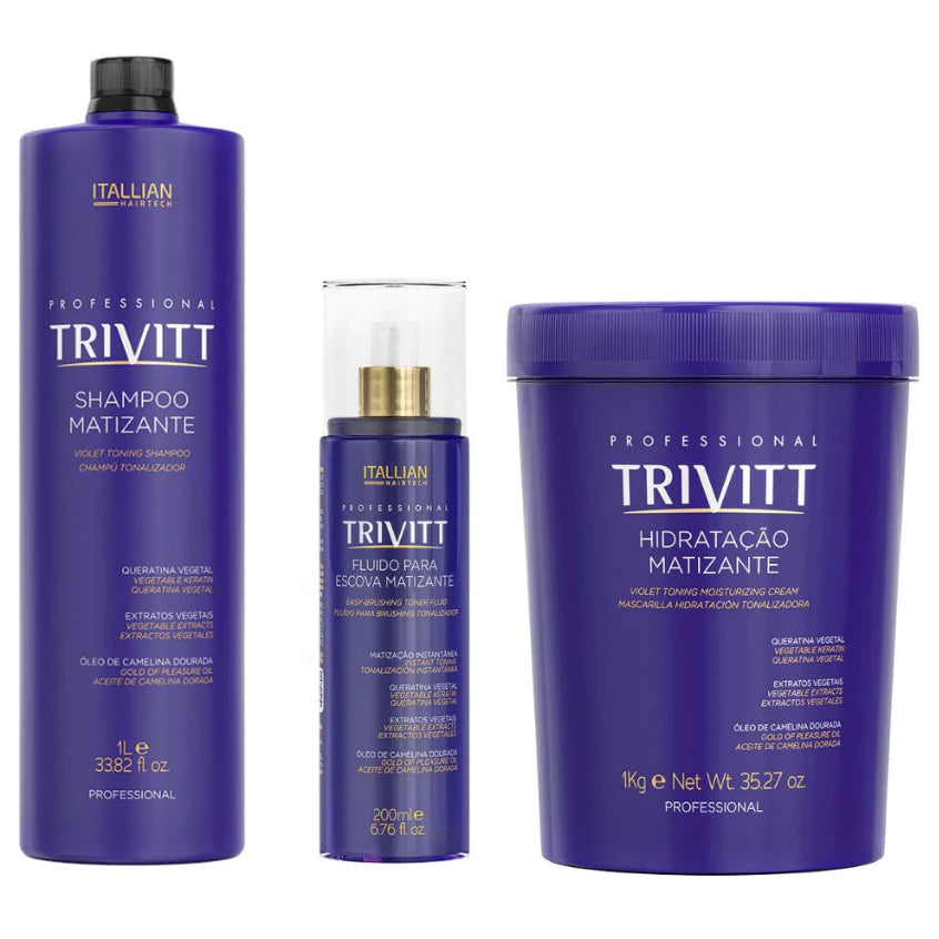 Kit Profissional Trivitt Matização Shampoo 1L + Máscara 1kg + Fluido