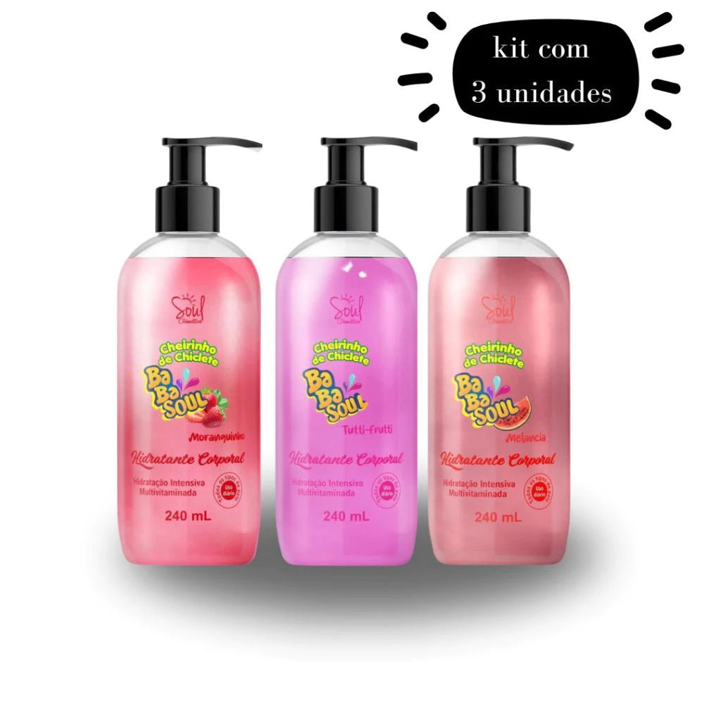 Babasoul Kit 3 Body Moisturizers 240ml – Bubblegum, Watermelon & Strawberry