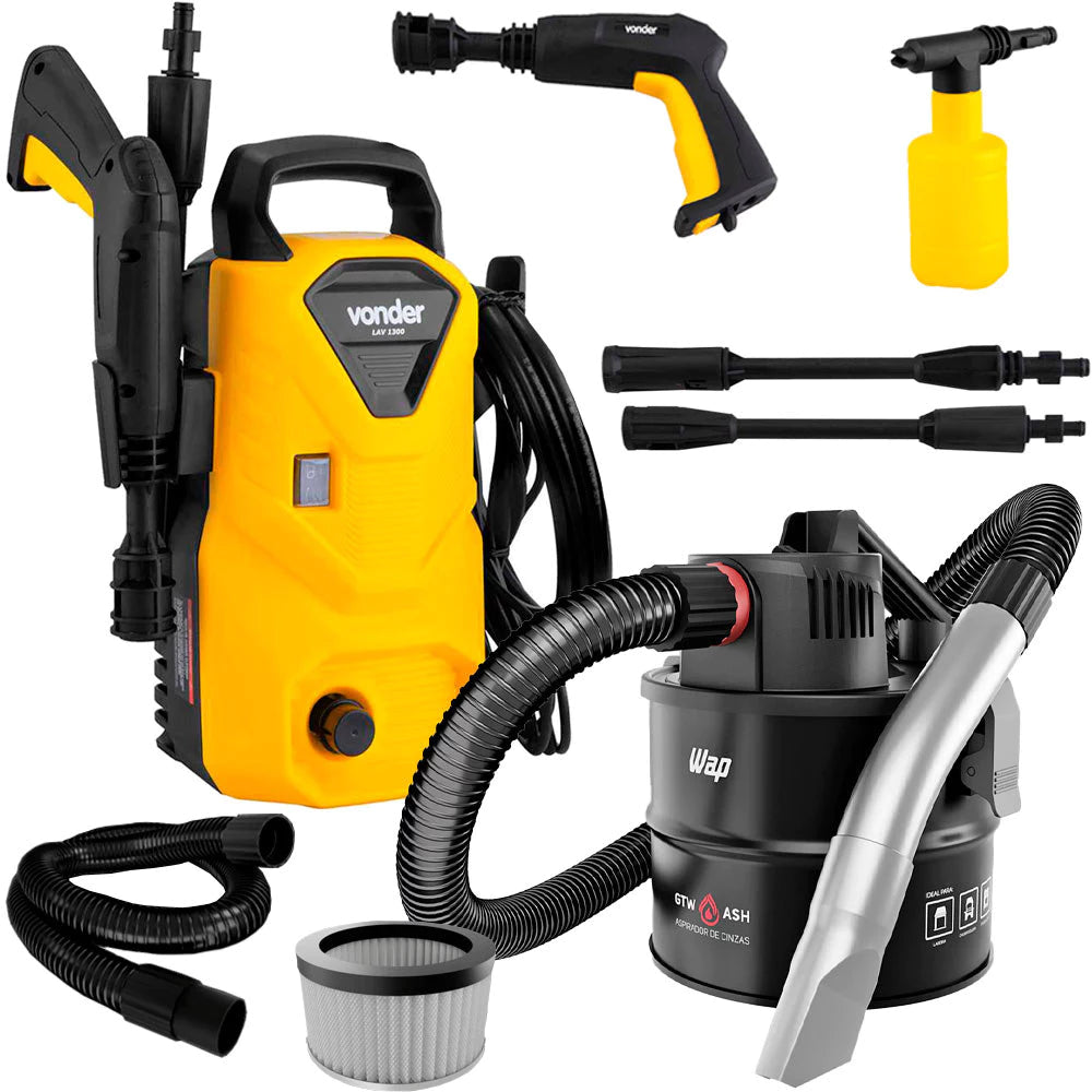 Kit Aspirador de Cinza WAP GTW ASH 1400W com Lavadora de Alta Pressão Vonder LAV1300 1200W