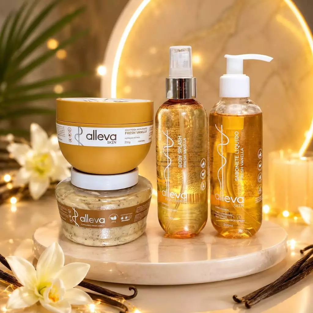 Kit Hidratante + Body Splash + Sabonete Líquido + Hair Mist Alleva 4 itens