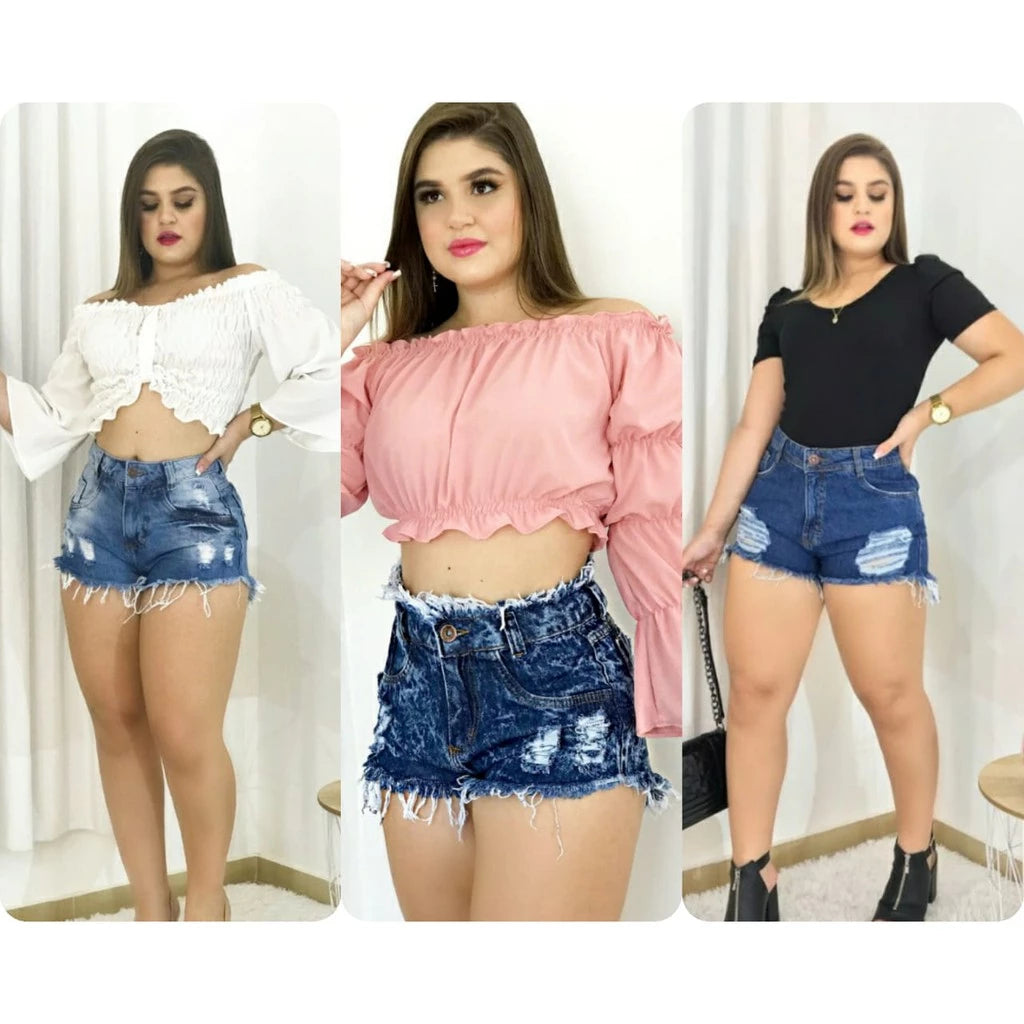 Kit com 10 Shorts Jeans Feminino Cintura Alta para Revenda