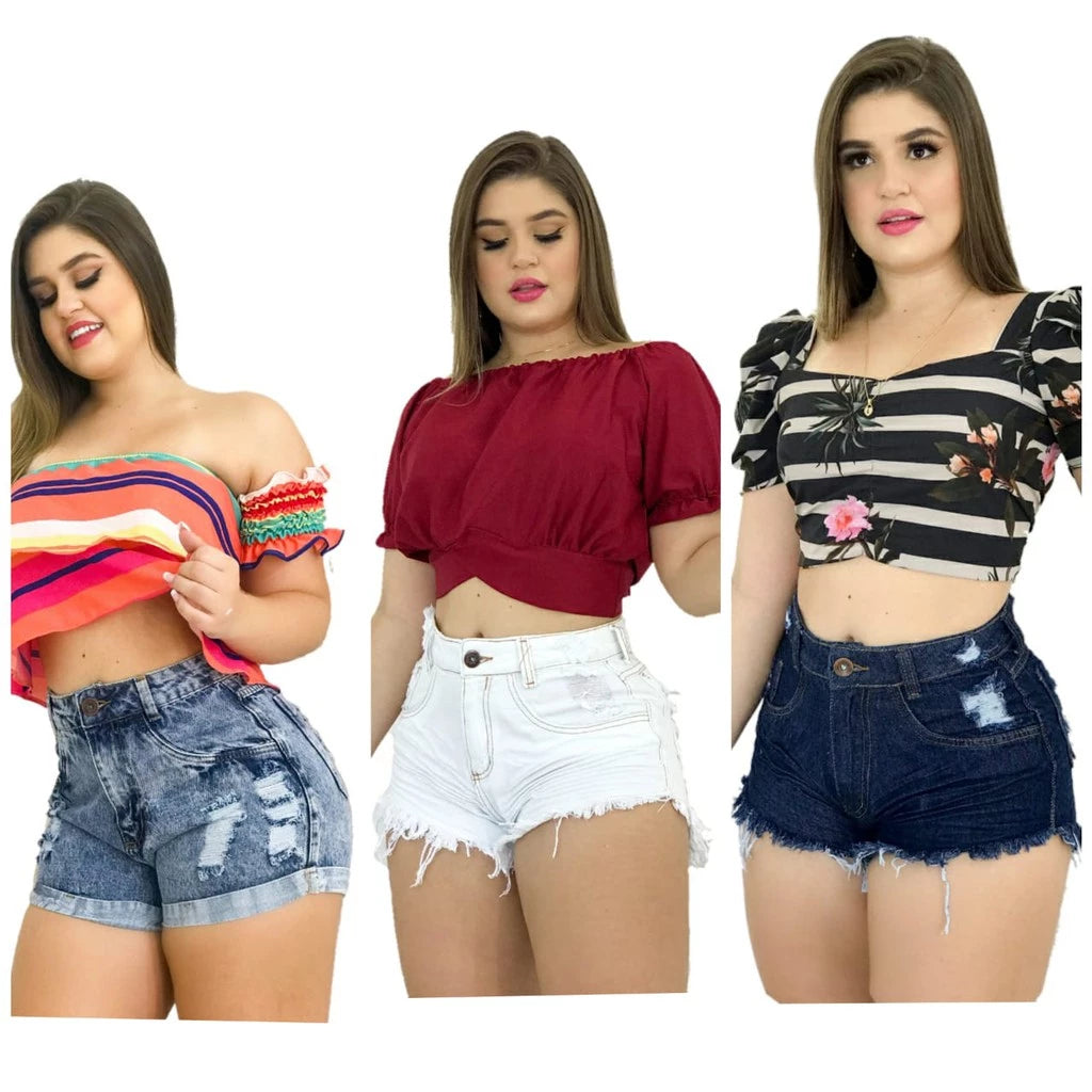 Kit com 10 Shorts Jeans Feminino Cintura Alta para Revenda