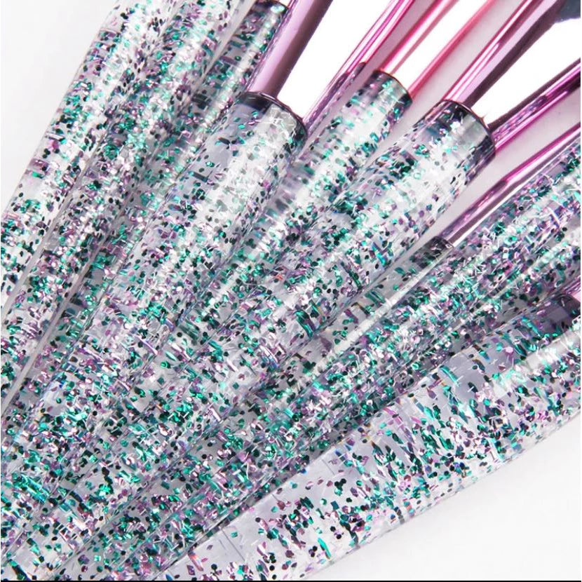 Kit 10 Unicorn With Beautiful Makeup Case For Foundation Blush And Eyeshadow Soft Bristles
