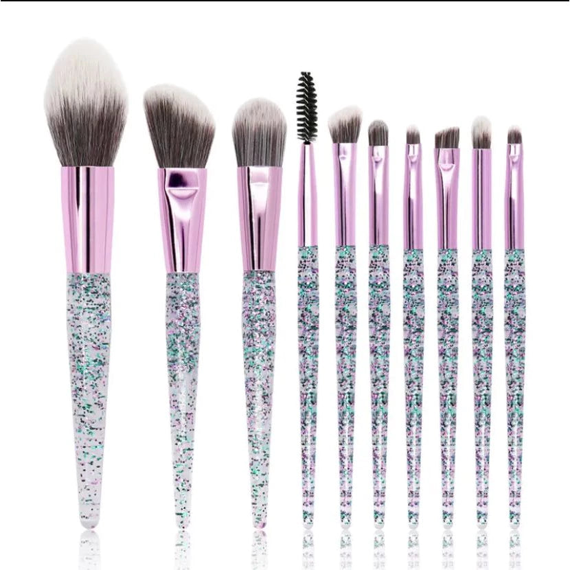 Kit 10 Unicorn With Beautiful Makeup Case For Foundation Blush And Eyeshadow Soft Bristles