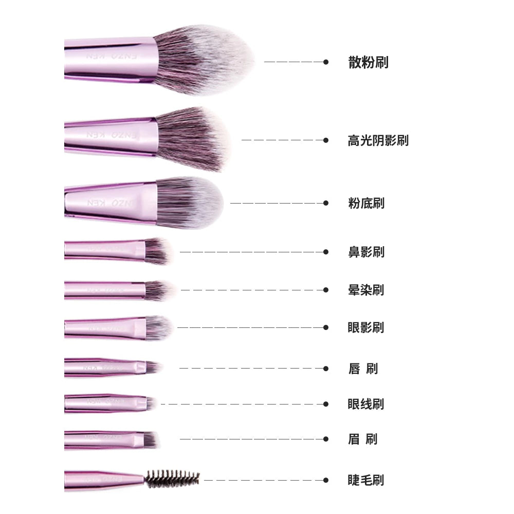 Kit 10 Unicorn With Beautiful Makeup Case For Foundation Blush And Eyeshadow Soft Bristles