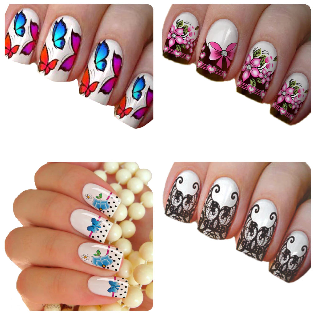 Kit 384 Luxury nail films with exclusive formulating gel containing models with phrases, florals, Unicorns, Faith, Rosary, owls, butterflies, religious, motivational - 32 sheets of nail stickers for decoration.