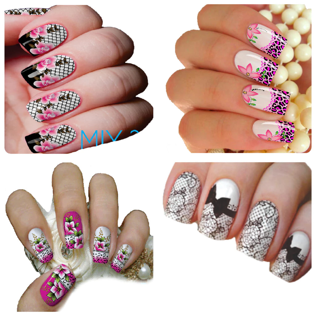 Kit 384 Luxury nail films with exclusive formulating gel containing models with phrases, florals, Unicorns, Faith, Rosary, owls, butterflies, religious, motivational - 32 sheets of nail stickers for decoration.