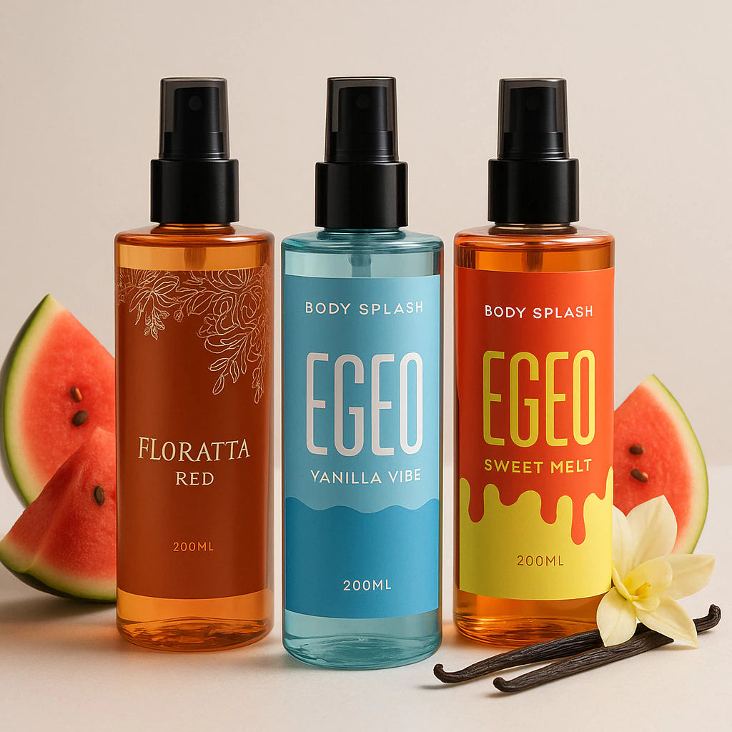 Kit 3 Body Splash Egeo Vanilla Vibe e Egeo Melancia + Floratta Red (200ml cada)