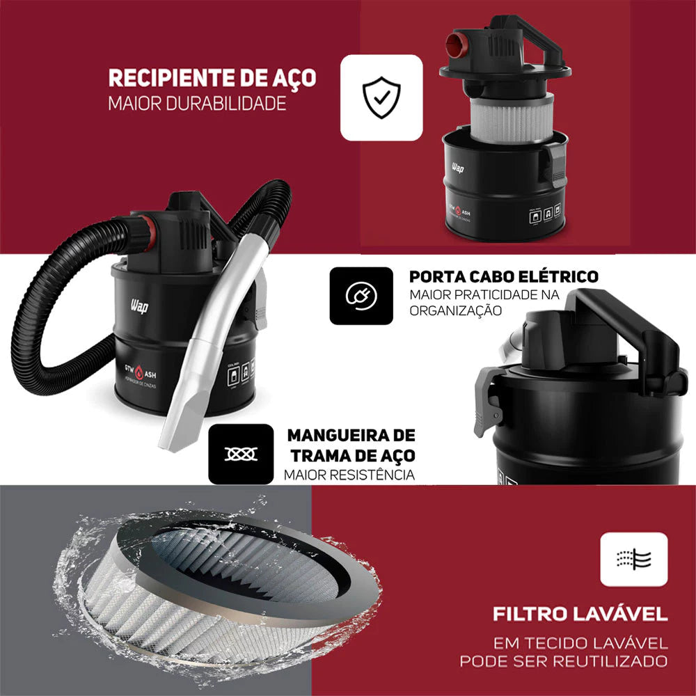 Kit Aspirador de Cinza WAP GTW ASH 1400W com Lavadora de Alta Pressão Vonder LAV1300 1200W