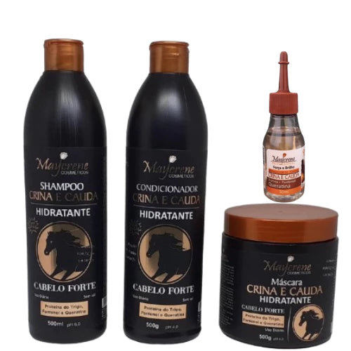 Kit Crina e Cauda Maycrene - Shampoo + Condicionador + Máscara + Reparador 30ml