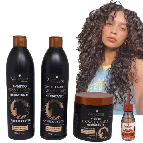 Kit Crina e Cauda Maycrene - Shampoo + Condicionador + Máscara + Reparador 30ml