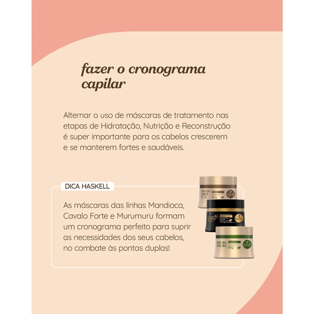Kit Haskell Cronograma Capilar 500g - Mandioca, Murumuru e Cavalo de Raça com Escova