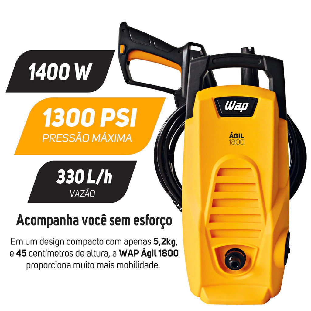 Kit Limpeza Lavadora de Alta Pressão Ágil 1400W Potente com Aspirador de Pó e Água Barril WAP