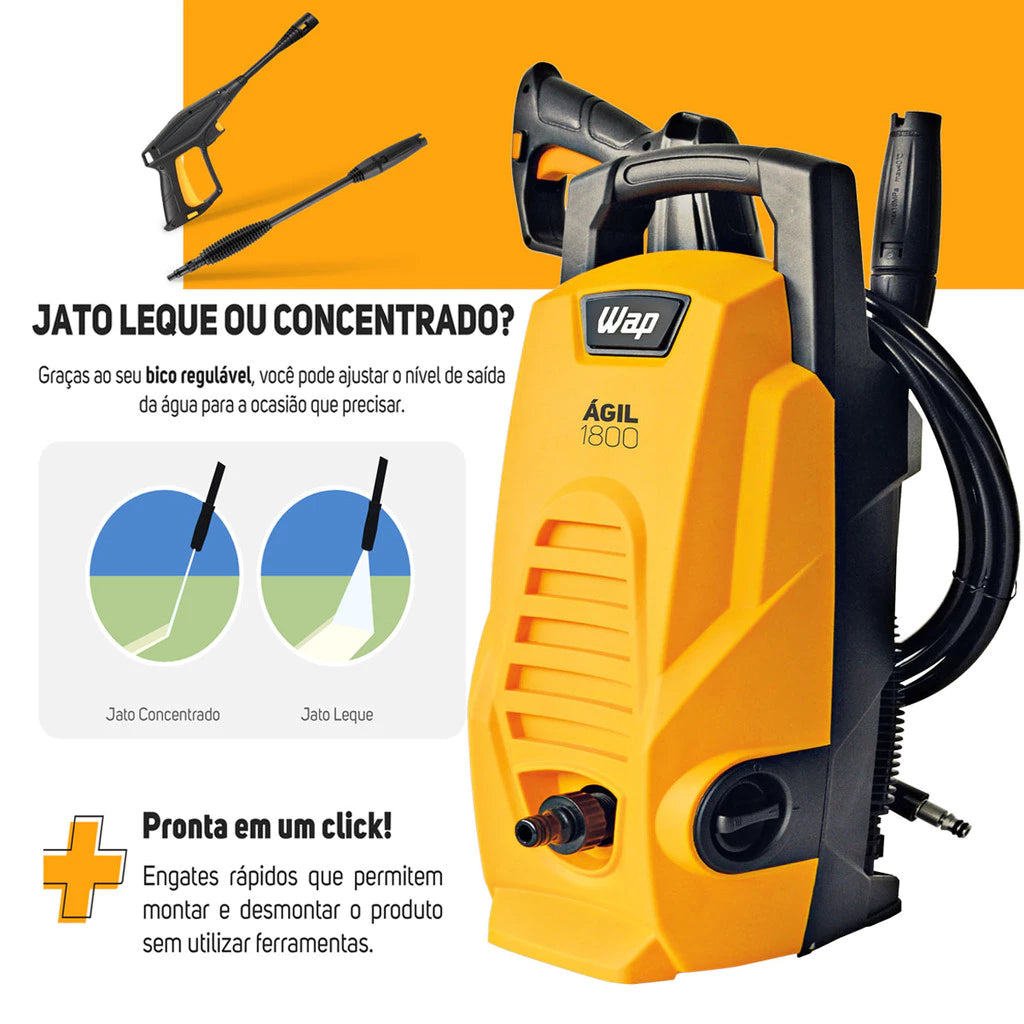 Kit Limpeza Lavadora de Alta Pressão Ágil 1400W Potente com Aspirador de Pó e Água Barril WAP