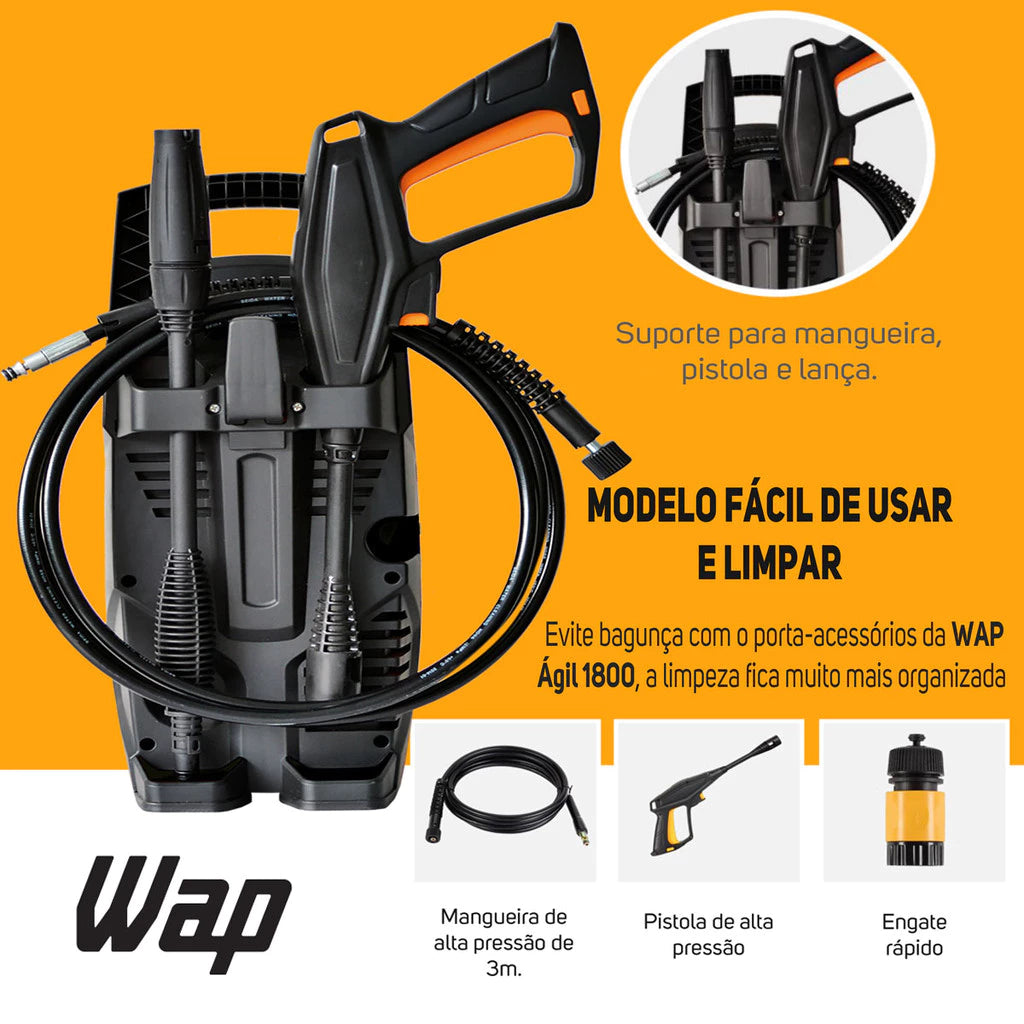 Kit Limpeza Lavadora de Alta Pressão Ágil 1400W Potente com Aspirador de Pó e Água Barril WAP