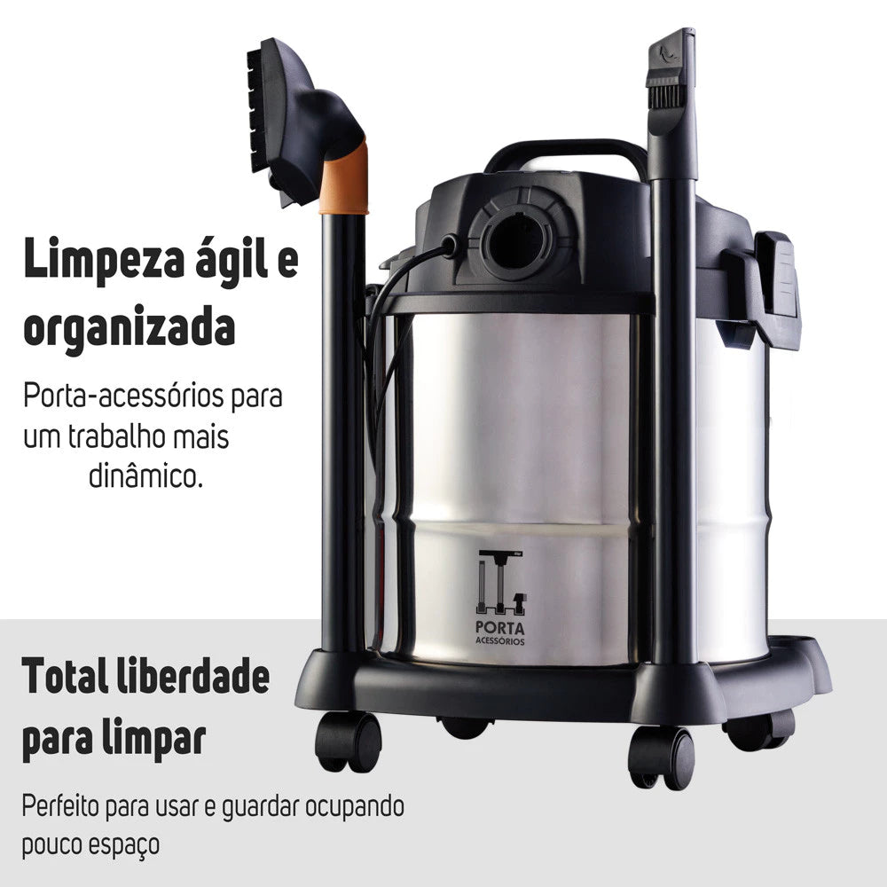 Kit WAP Lavadora Alta Pressão Potente 1800W com Rodas e Aspirador de Pó e Água Inox 12 Litros