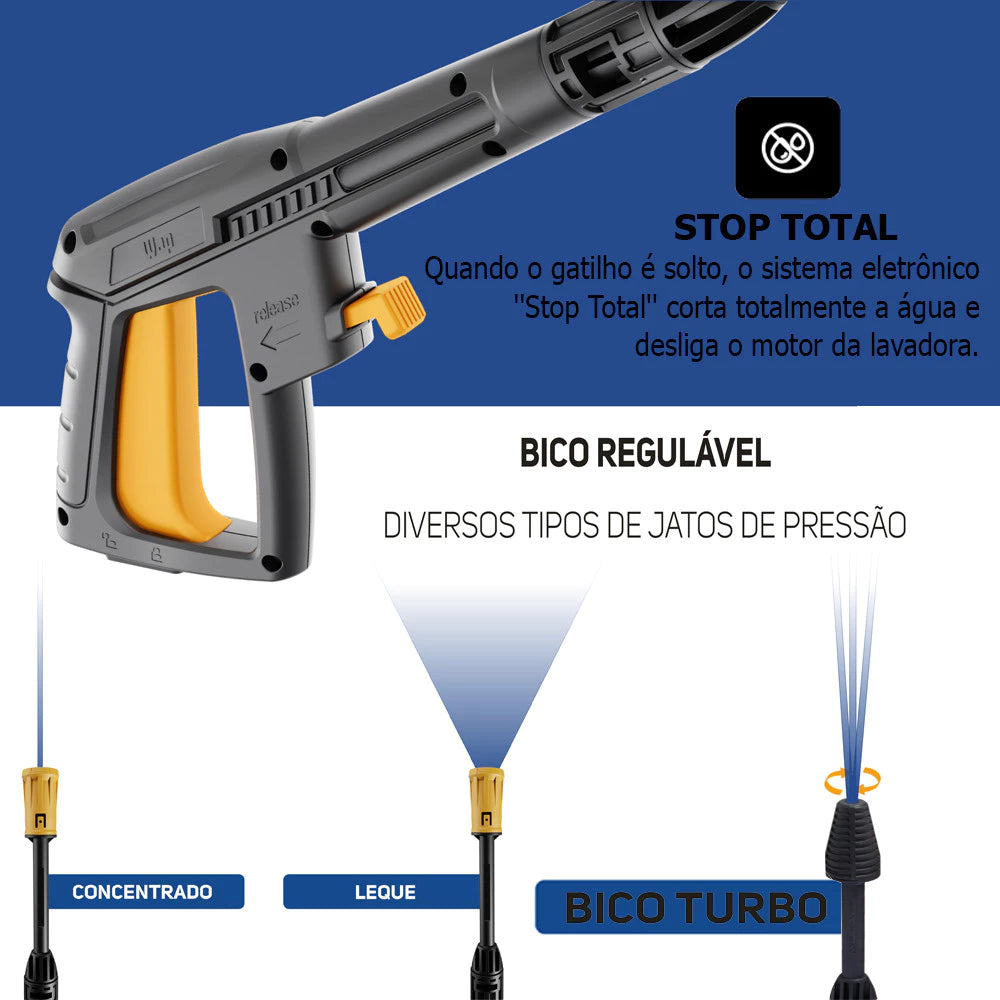 Kit WAP Lavadora Alta Pressão Potente 1800W com Rodas e Aspirador de Pó e Água Inox 12 Litros