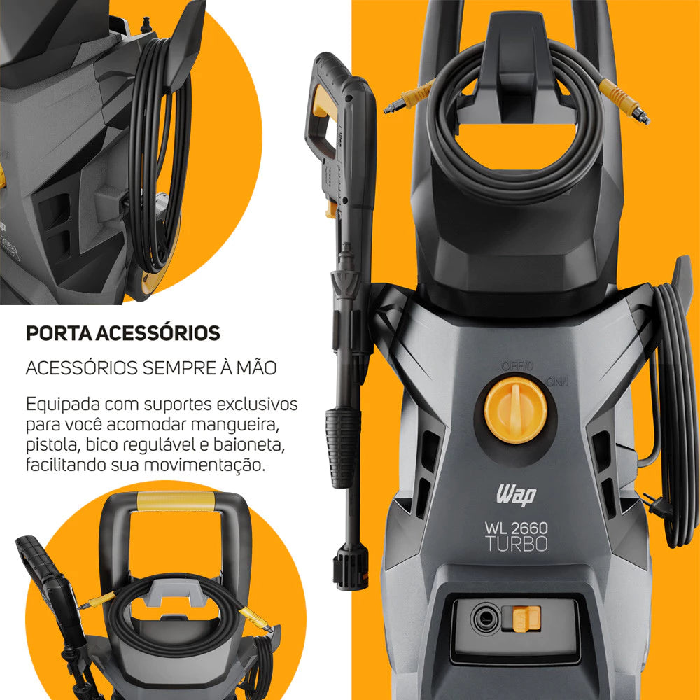 Kit WAP Lavadora Alta Pressão Potente 1800W com Rodas e Aspirador de Pó e Água Inox 12 Litros