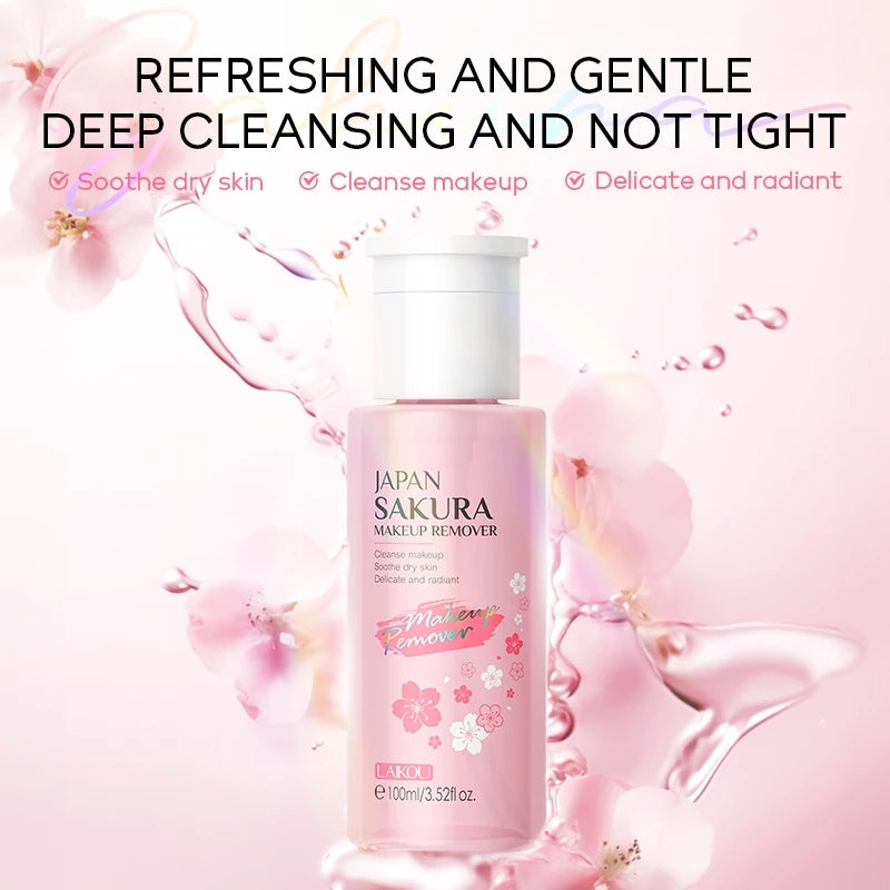 LAIKOU Japão Sakura Niacinamida VC Demaquilante 100ml – Limpeza dos Poros, Suavizante e Hidratante