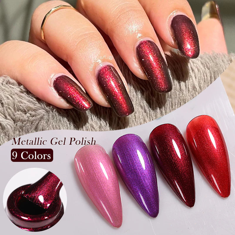 ILY'CUTE 7ML Metallic Gel Nail Polish Pink Red Mirror Nail Polish Uv Led Semi Permanent Glitter Varnish Professional Art For Manicure