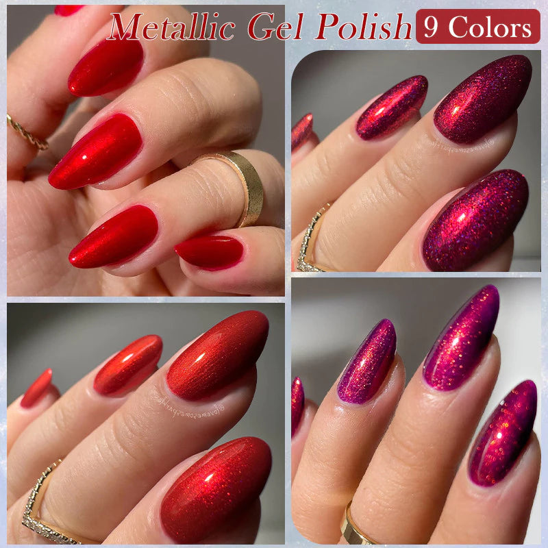 ILY'CUTE 7ML Metallic Gel Nail Polish Pink Red Mirror Nail Polish Uv Led Semi Permanent Glitter Varnish Professional Art For Manicure