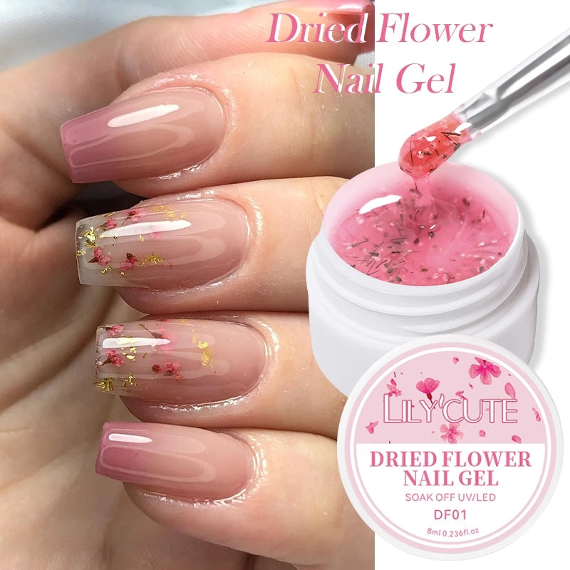 LILY'CUTE Gel De Unhas Flor Seca Polimento Pink Purple Blue Summer Nail Art Pintura UV Vernizes De LED