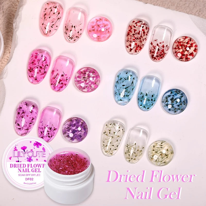 LILY'CUTE Gel De Unhas Flor Seca Polimento Pink Purple Blue Summer Nail Art Pintura UV Vernizes De LED