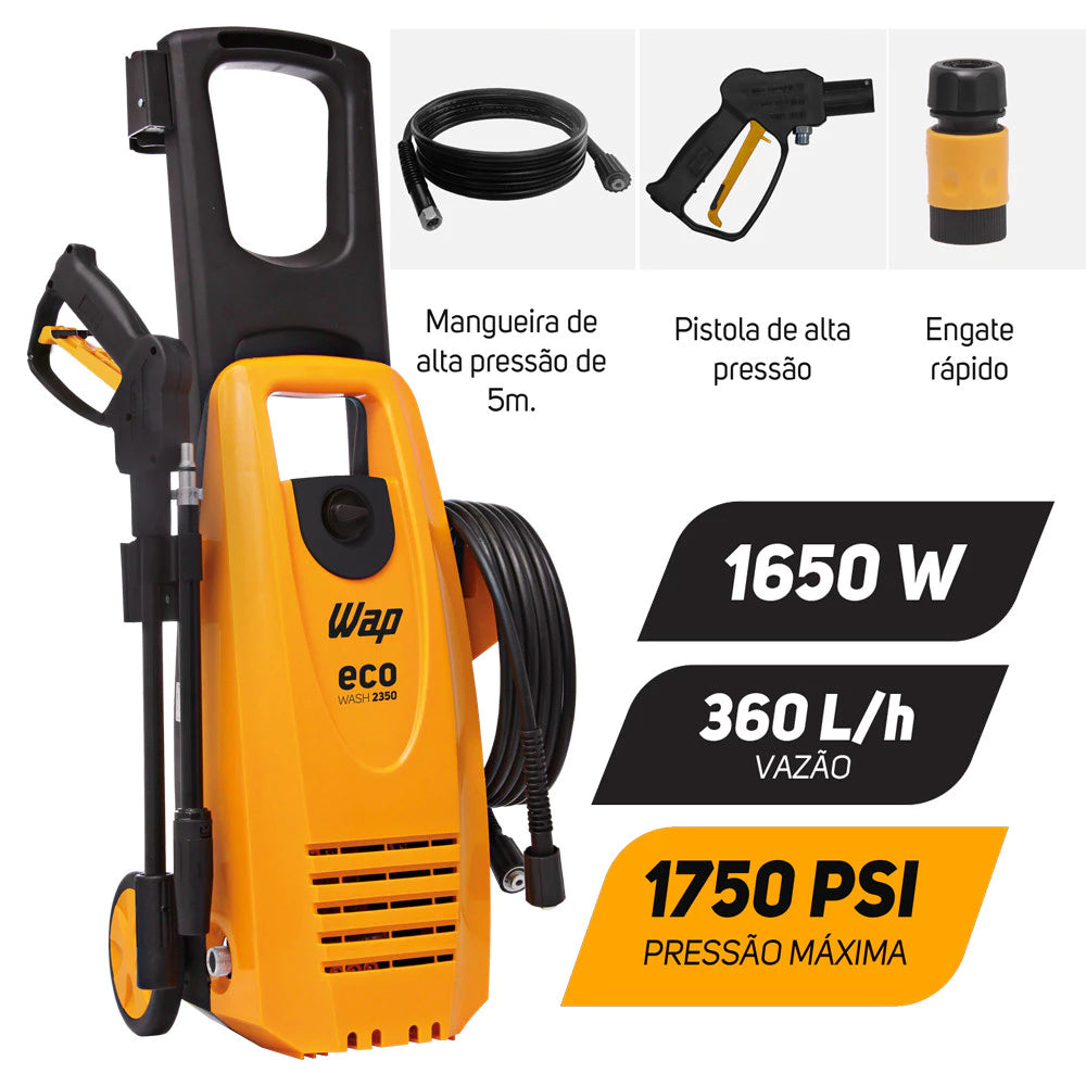 Lavadora De Alta Pressão 1650W 1750PSI Eco Wash 2350 Portátil Com Rodas WAP