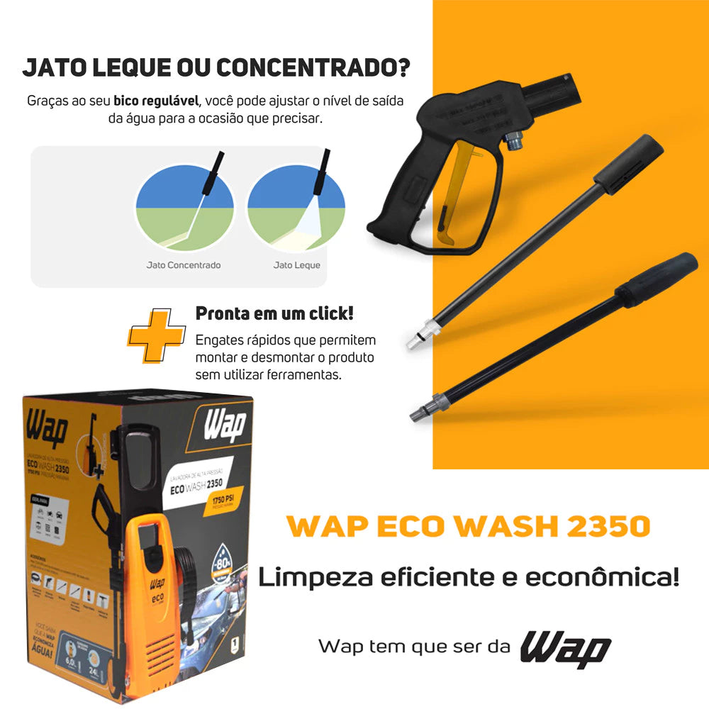 Lavadora De Alta Pressão 1650W 1750PSI Eco Wash 2350 Portátil Com Rodas WAP