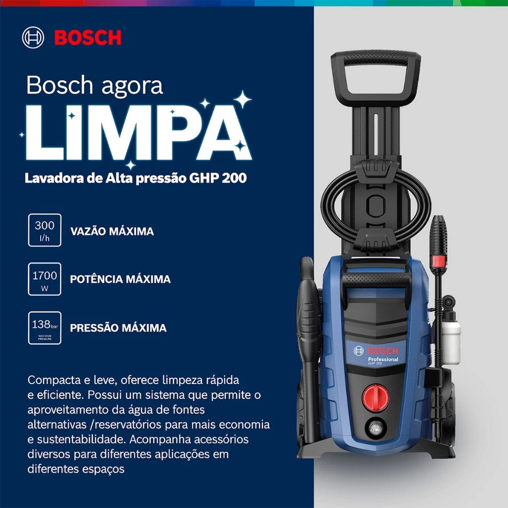 Lavadora de Alta Pressão 1700W 2000PSI Bosch GHP 200