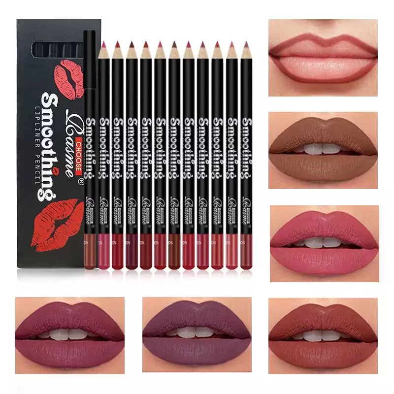 12 Colors Lipliner & Matte Lipstick Eyeliner Set – Waterproof, Durable & Non-Stick Cup
