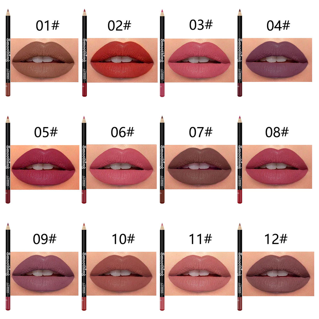 12 Colors Lipliner & Matte Lipstick Eyeliner Set – Waterproof, Durable & Non-Stick Cup