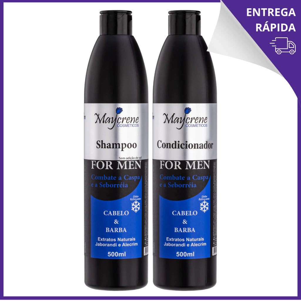 Kit Tratamento Condicionador Shampoo Cabelo E Barba Masculino Maycrene 500ml