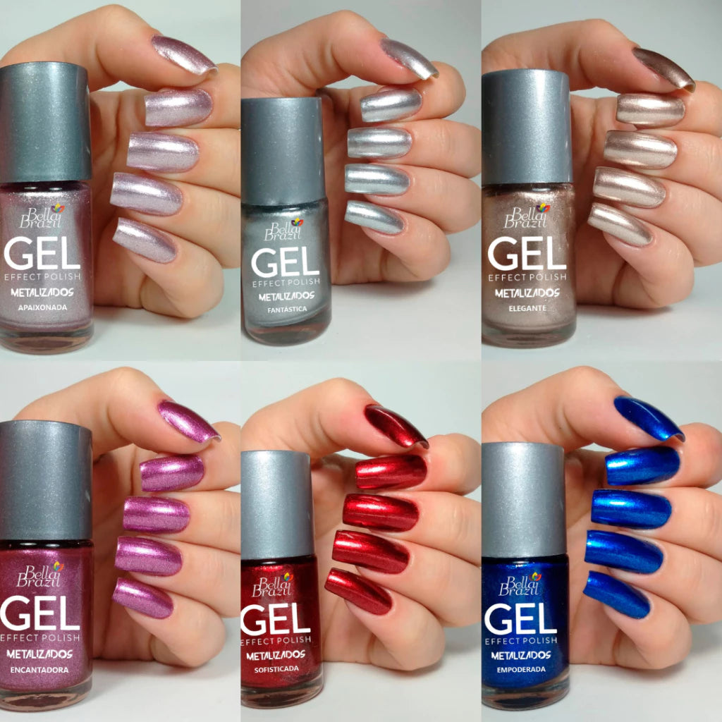 Metallic Gel Effect Nail Polish Dry Without Cabin + Shine and Durability Manicure and Proprio Use