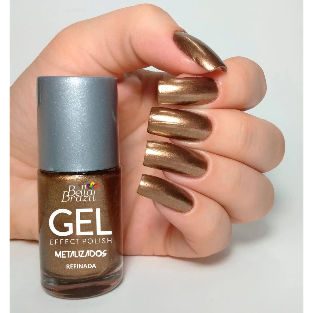 Metallic Gel Effect Nail Polish Dry Without Cabin + Shine and Durability Manicure and Proprio Use