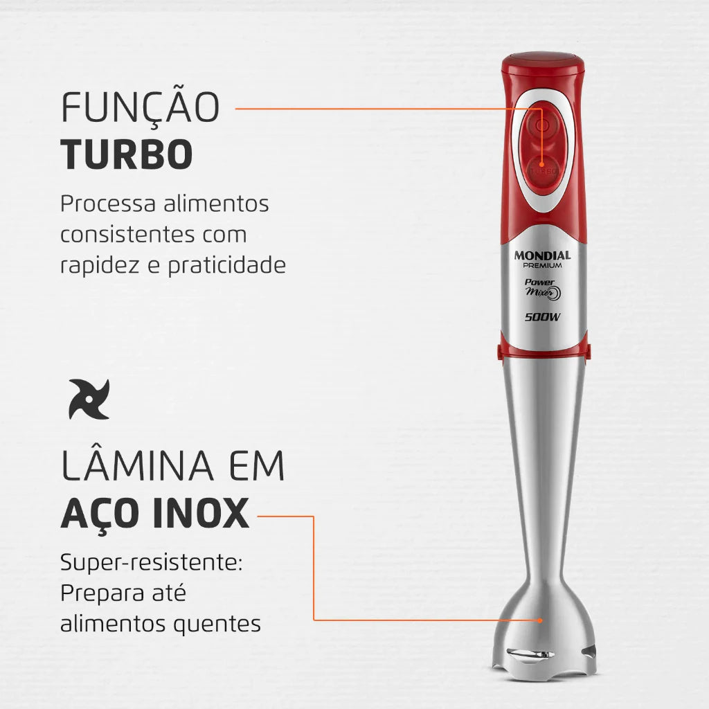 Mixer Liquidificador Mondial Power Premium M-10 500W 127V Vermelho/Inox
