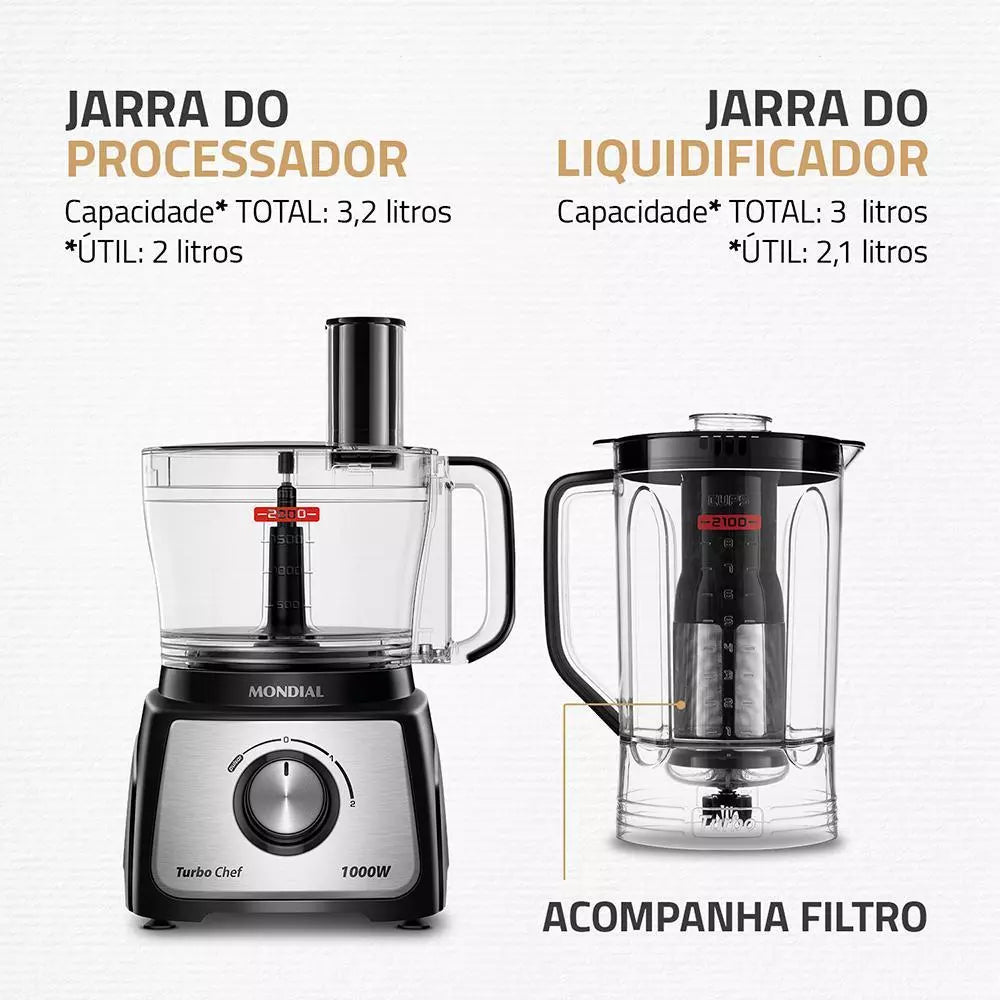 Multiprocessador Turbo Chef 9 em 1 Mondial Preto 1000W MPN-01-BF