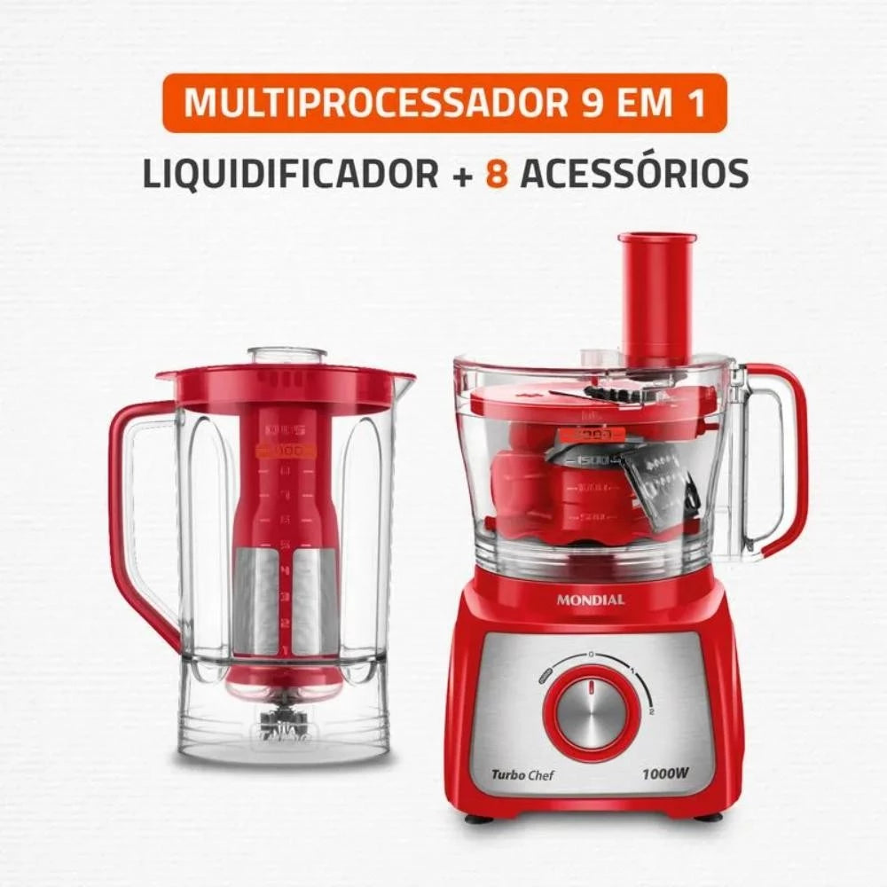 Multiprocessador Turbo Chef 9 em 1 Mondial Vermelho 1000W 127V MPN-01-RF