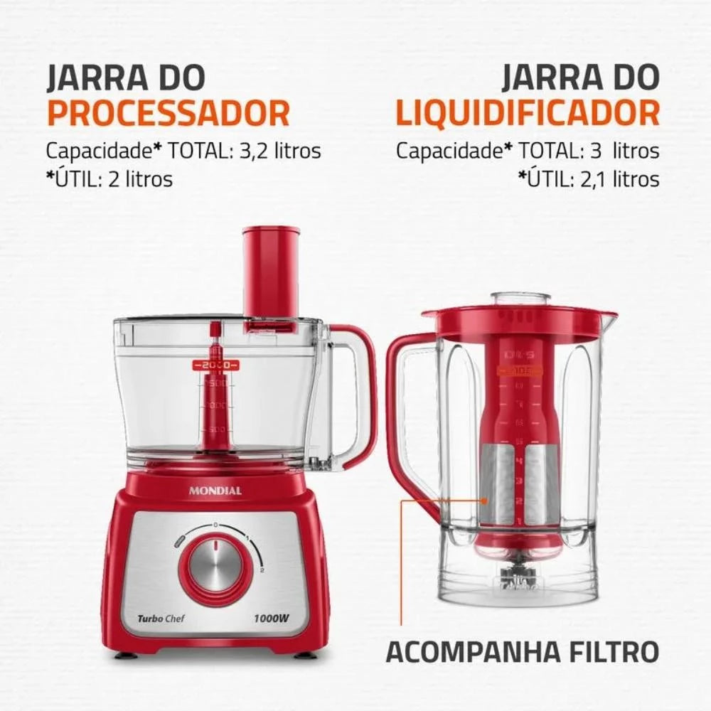 Multiprocessador Turbo Chef 9 em 1 Mondial Vermelho 1000W 127V MPN-01-RF