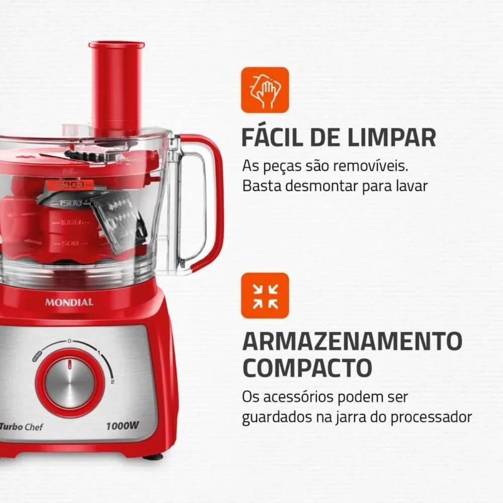 Multiprocessador Turbo Chef 9 em 1 Mondial Vermelho 1000W 127V MPN-01-RF