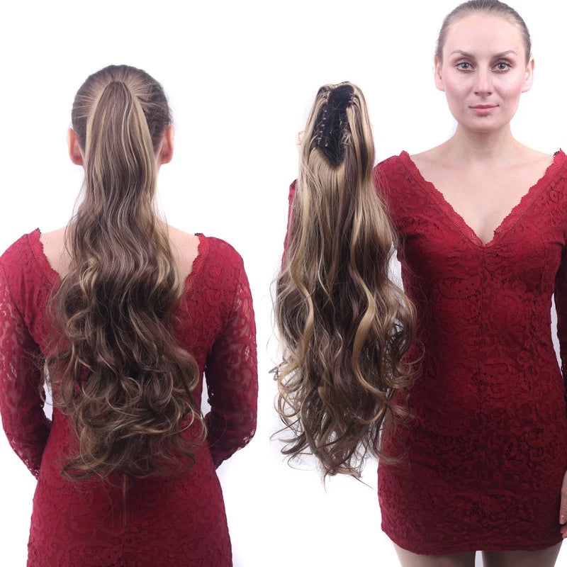 Organic Synthetic Ponytail Hair Straight Wavy Shiny Thread with Piranha
