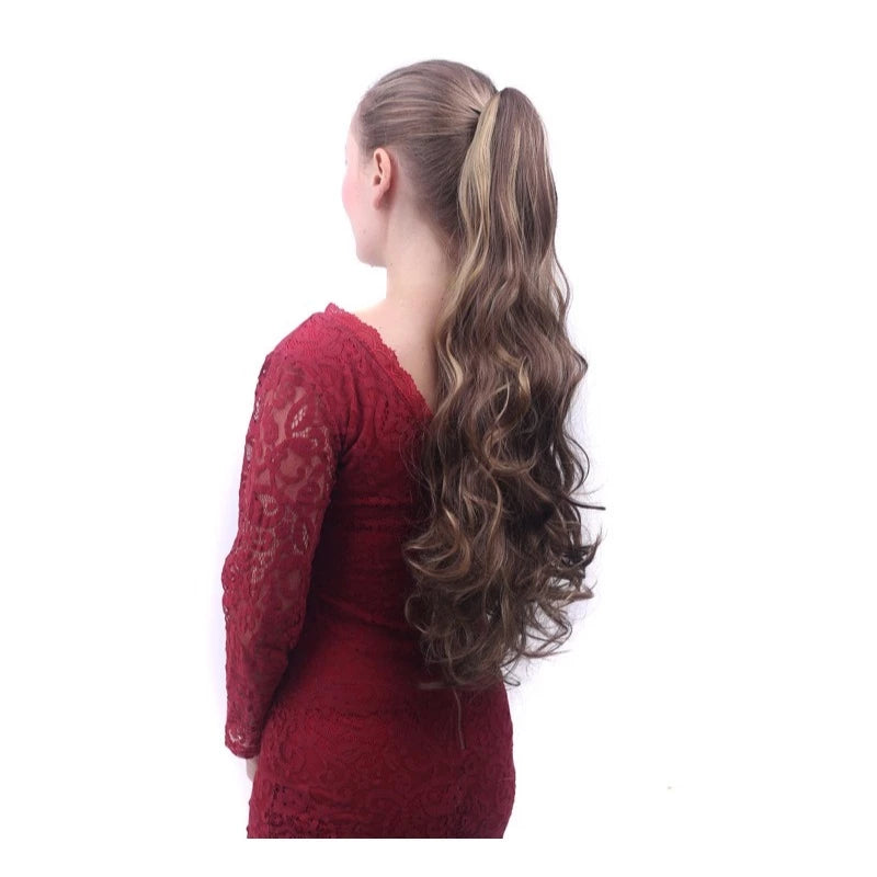 Organic Synthetic Ponytail Hair Straight Wavy Shiny Thread with Piranha