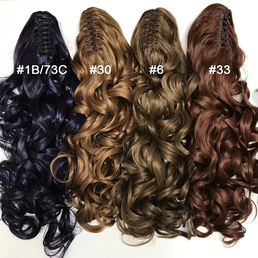 Organic Synthetic Ponytail Hair Straight Wavy Shiny Thread with Piranha