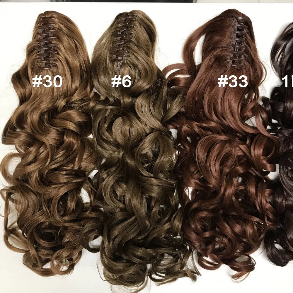 Organic Synthetic Ponytail Hair Straight Wavy Shiny Thread with Piranha